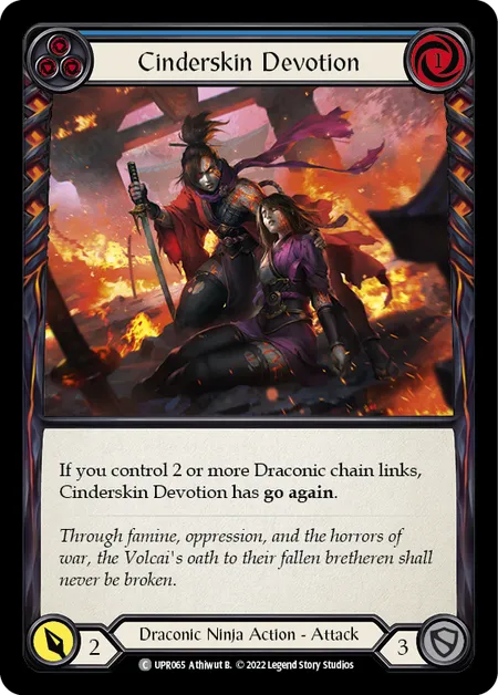 (UPR065) Flesh & Blood TCG Uprising Single: Cinderskin Devotion (Blue) (Rainbow Foil) Common