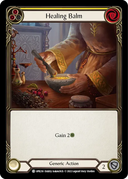 (UPR216) Flesh & Blood TCG Uprising Single: Healing Balm (Yellow) (Rainbow Foil) Common
