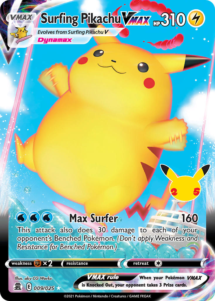 (009/025) Pokemon TCG Celebrations Single: Surfing Pikachu VMAX Ultra Rare