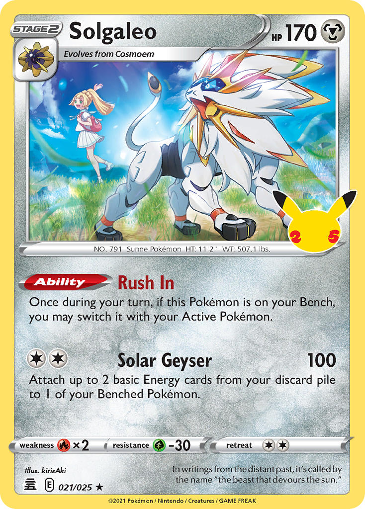 (021/025) Pokemon TCG Celebrations Single: Solgaleo Holo Rare