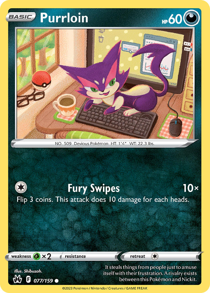 (077/159) Pokemon TCG Crown Zenith Single: Purrloin Common