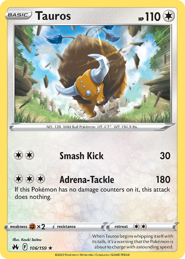 (106/159) Pokemon TCG Crown Zenith Single: Tauros Reverse Holo Rare