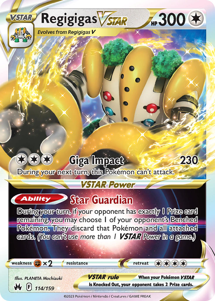 is vstar pokemon card rare 114/159) Pokemon TCG Crown Zenith Single: Regigigas VSTAR Ultra Rare – Puca Puca Games