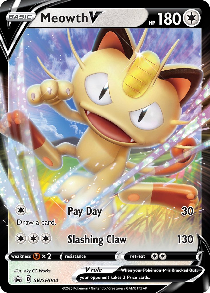 (004) Pokemon TCG SWSH Black Star Promos Single: Meowth V Promo