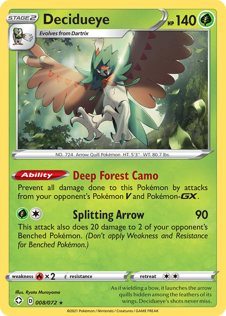 (008/072) Pokemon TCG Shining Fates Single: Decidueye Holo Rare