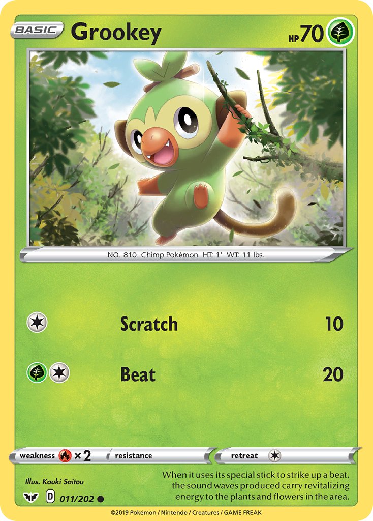 (011/202) Pokemon TCG Sword & Shield Single: Grookey Reverse Holo Common