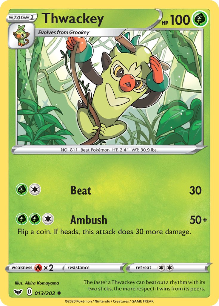 (013/202) Pokemon TCG Sword & Shield Single: Thwackey Uncommon