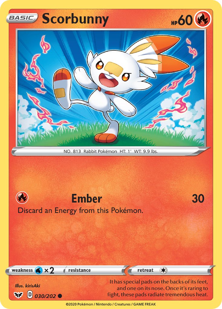(030/202) Pokemon TCG Sword & Shield Single: Scorbunny Reverse Holo Common