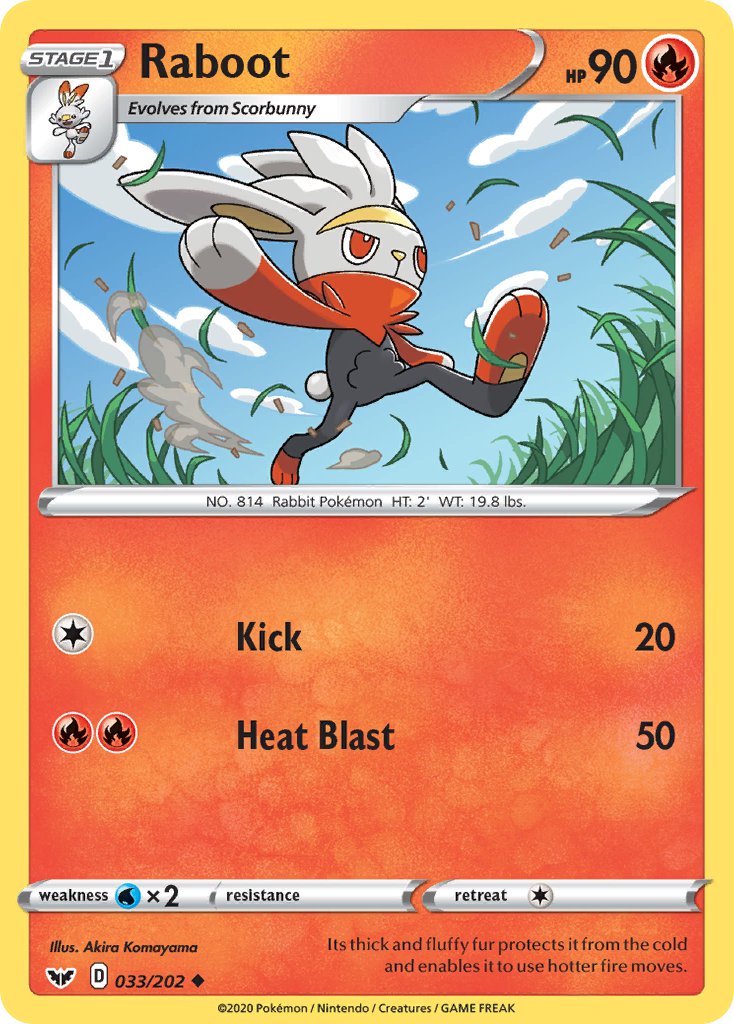 (033/202) Pokemon TCG Sword & Shield Single: Raboot Uncommon