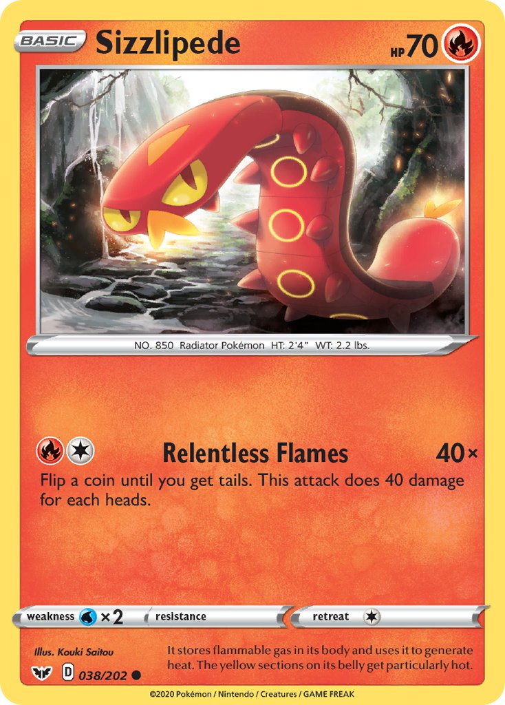 (038/202) Pokemon TCG Sword & Shield Single: Sizzlipede Common