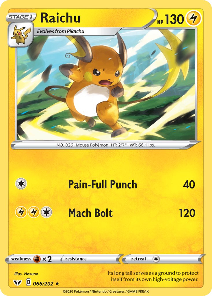 (066/202) Pokemon TCG Sword & Shield Single: Raichu Rare