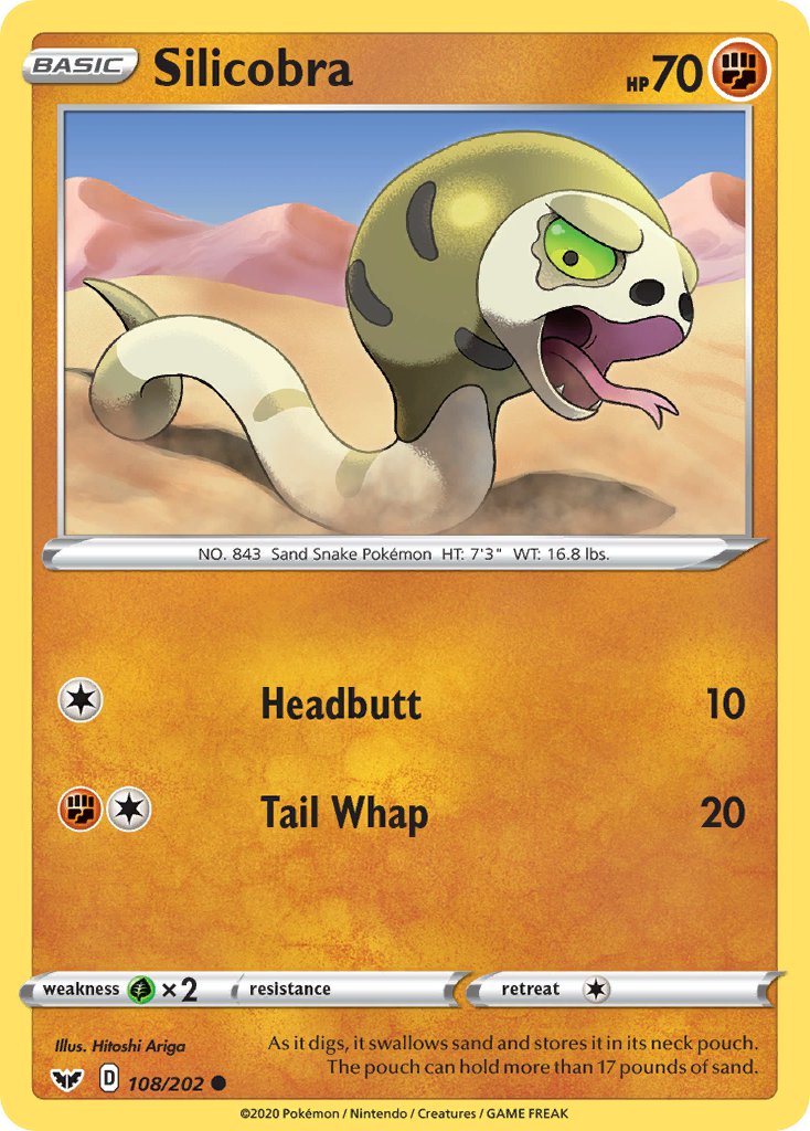 (108/202) Pokemon TCG Sword & Shield Single: Silicobra Reverse Holo Common