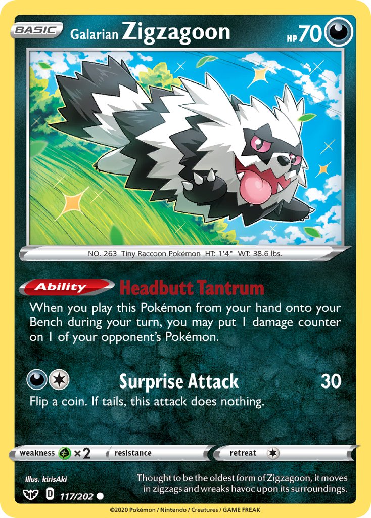 (117/202) Pokemon TCG Sword & Shield Single: Galarian Zigzagoon Reverse Holo Common
