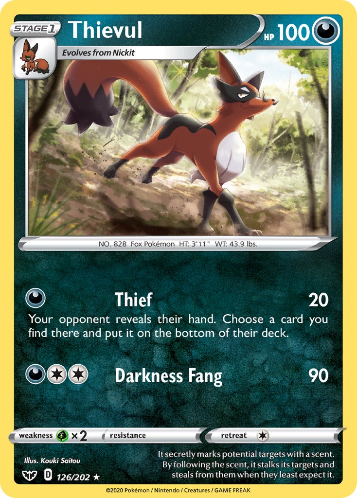 (126/202) Pokemon TCG Sword & Shield Single: Thievul Reverse Holo Rare