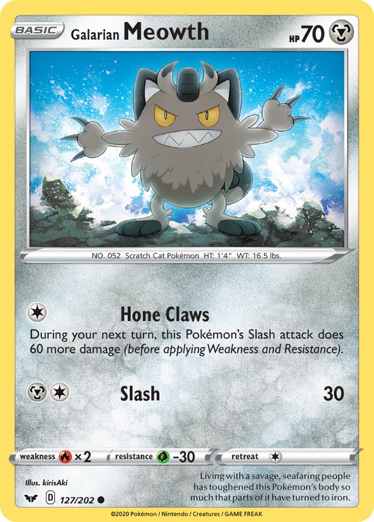 (127/202) Pokemon TCG Sword & Shield Single: Galarian Meowth Reverse Holo Common