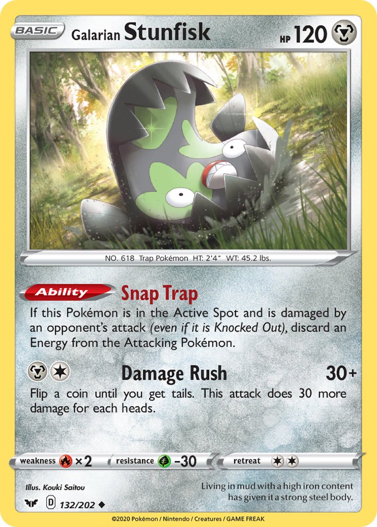 (132/202) Pokemon TCG Sword & Shield Single: Galarian Stunfisk Reverse Holo Uncommon