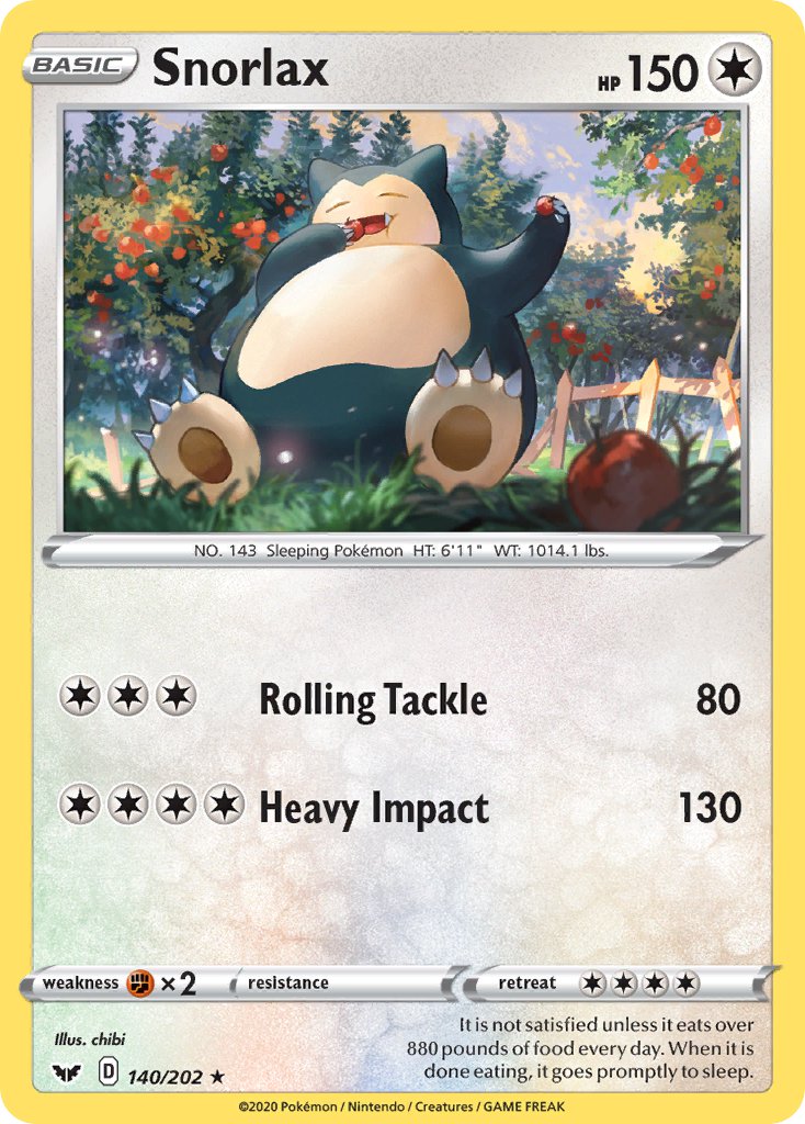 (140/202) Pokemon TCG Sword & Shield Single: Snorlax Reverse Holo Rare