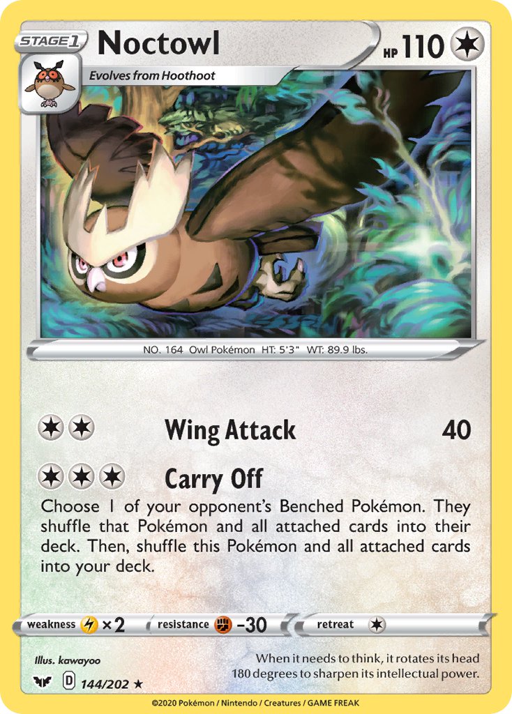 (144/202) Pokemon TCG Sword & Shield Single: Noctowl Reverse Holo Rare