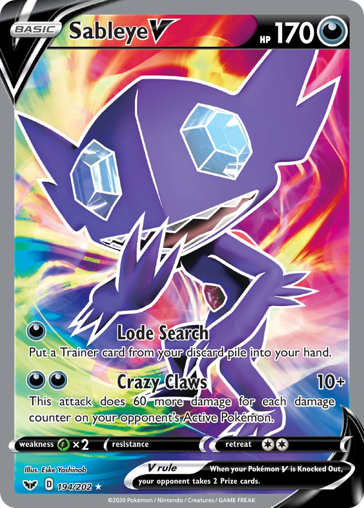(194/202) Pokemon TCG Sword & Shield Single: Sableye V Ultra Rare