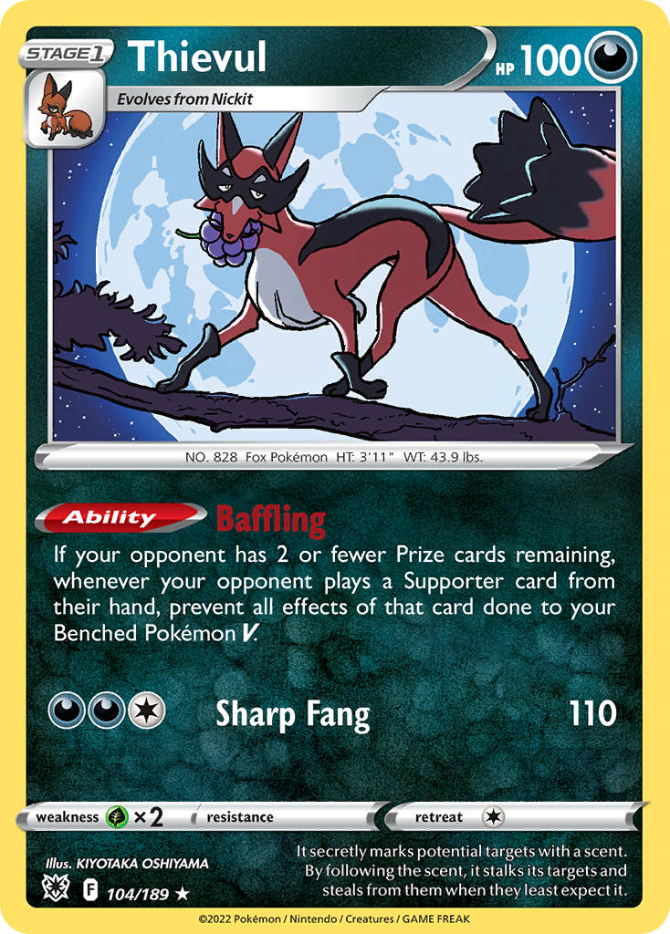 (104/189) Pokemon TCG Astral Radiance Single: Thievul Reverse Holo Rare