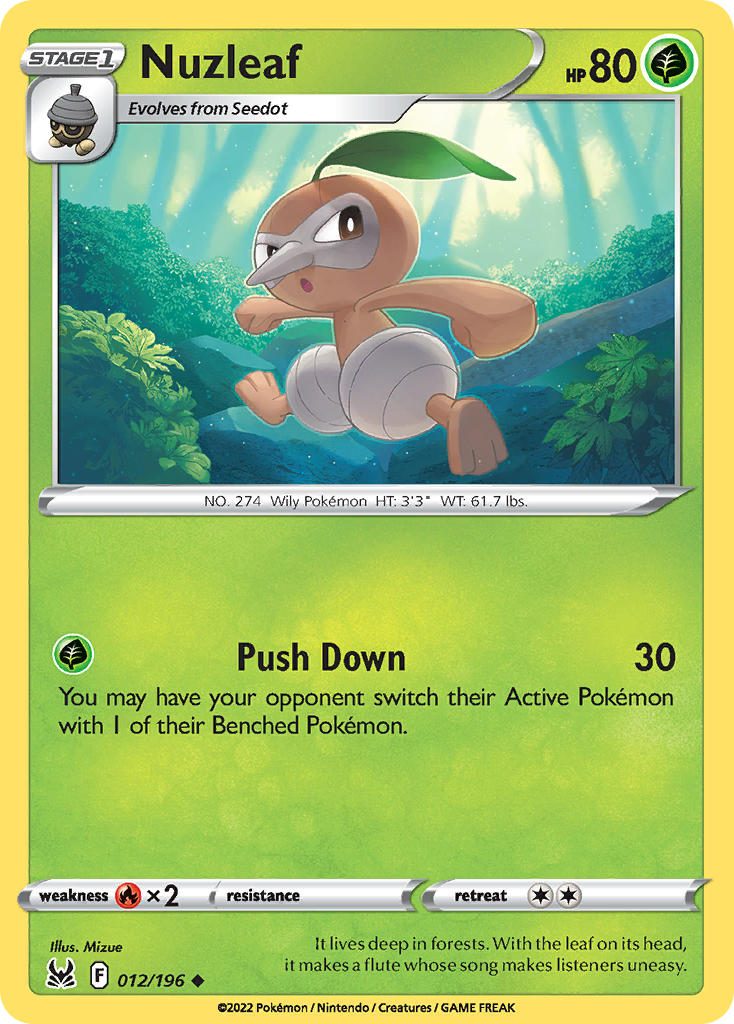 (012/196) Pokemon TCG Lost Origin Single: Nuzleaf Uncommon