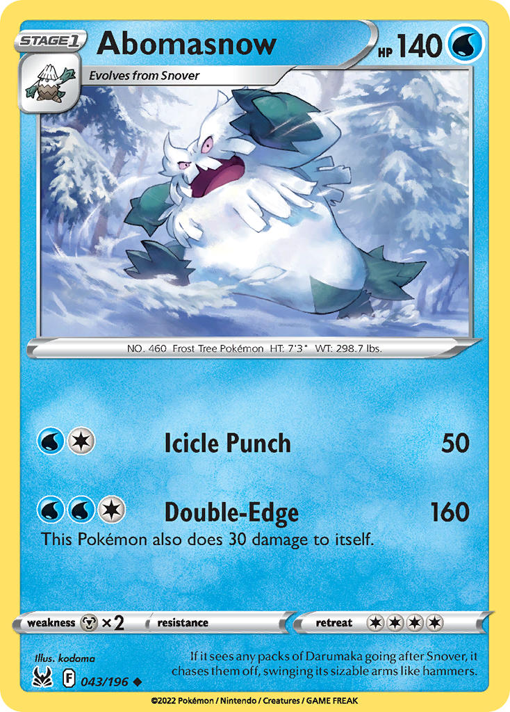 (043/196) Pokemon TCG Lost Origin Single: Abomasnow Reverse Holo Uncommon