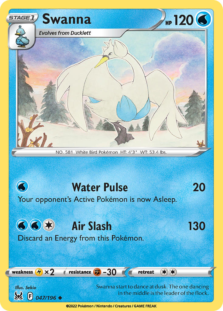 (047/196) Pokemon TCG Lost Origin Single: Swanna Reverse Holo Uncommon