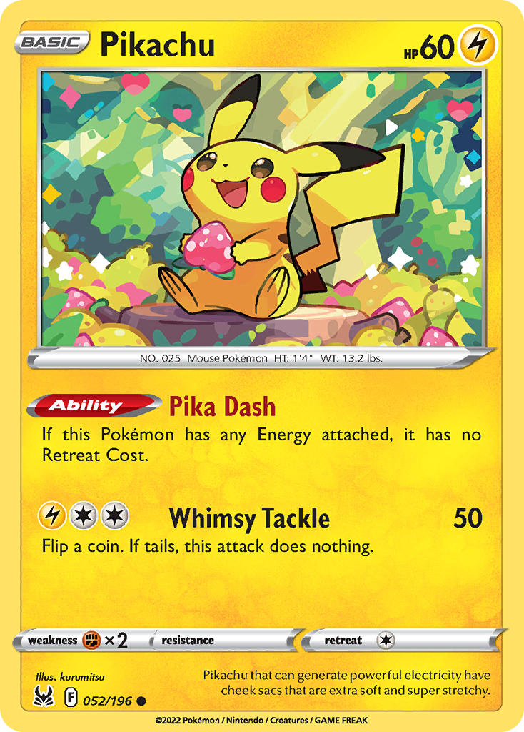 (052/196) Pokemon TCG Lost Origin Single: Pikachu Reverse Holo Common
