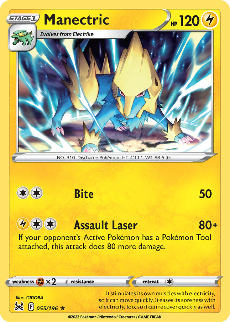 (055/196) Pokemon TCG Lost Origin Single: Manectric Rare