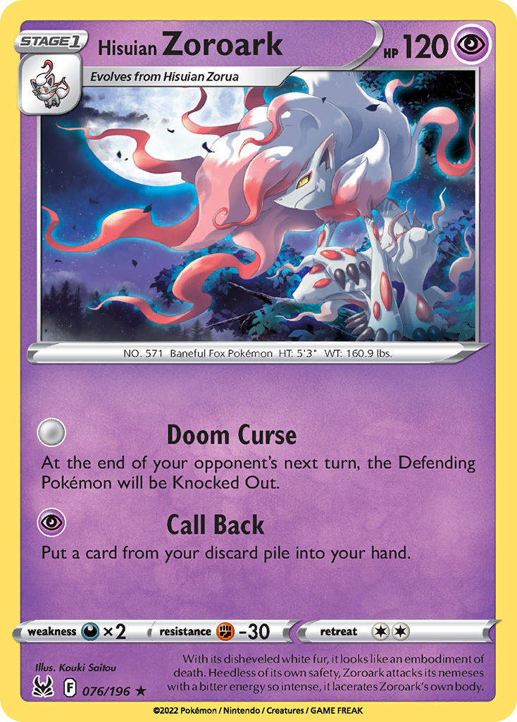 (076/196) Pokemon TCG Lost Origin Single: Hisuian Zoroark Reverse Holo Holo Rare