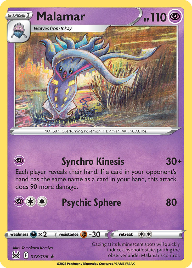 (078/196) Pokemon TCG Lost Origin Single: Malamar Reverse Holo Rare