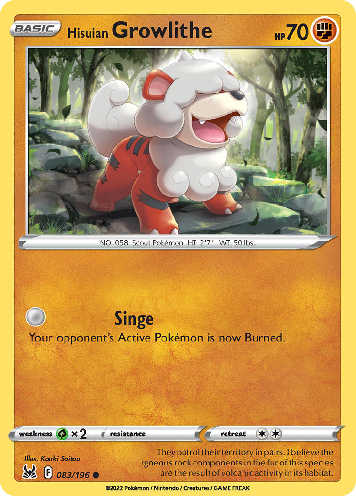 (083/196) Pokemon TCG Lost Origin Single: Hisuian Growlithe Reverse Holo Common
