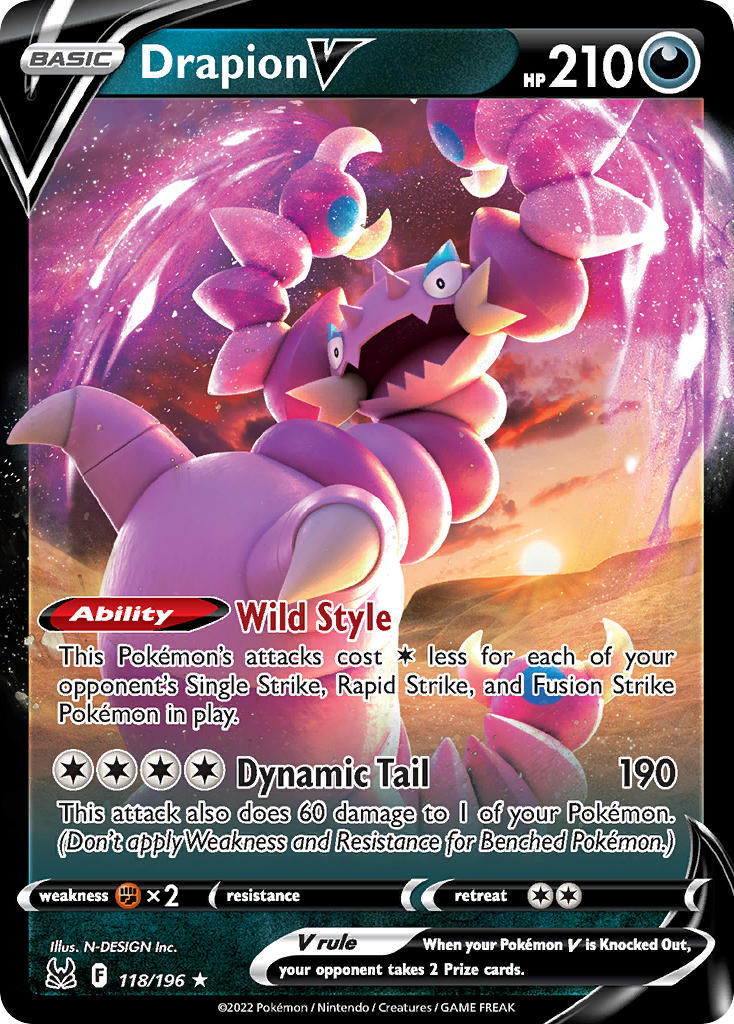 (118/196) Pokemon TCG Lost Origin Single: Drapion V Ultra Rare