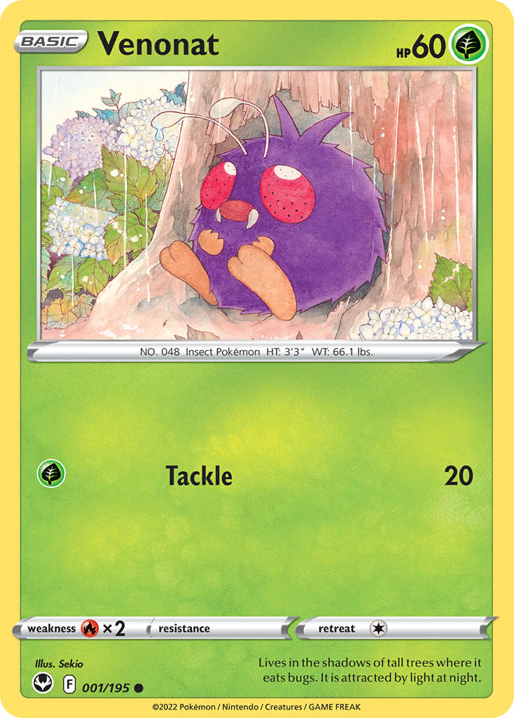 (001/195) Pokemon TCG Silver Tempest Single: Venonat Common