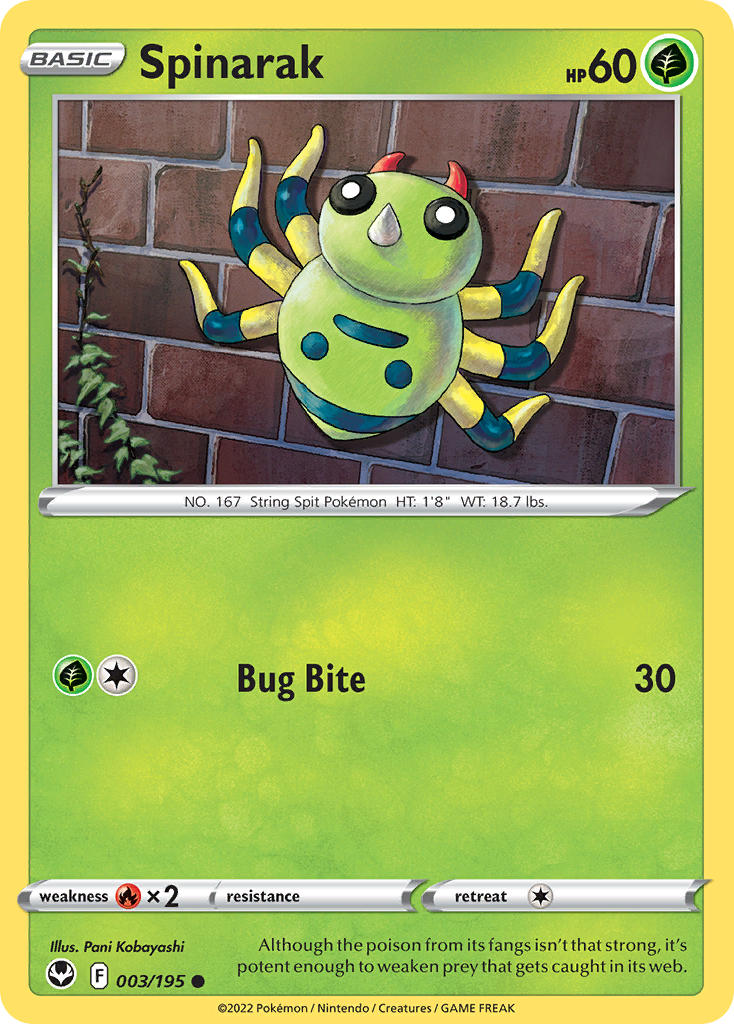 (003/195) Pokemon TCG Silver Tempest Single: Spinarak Common