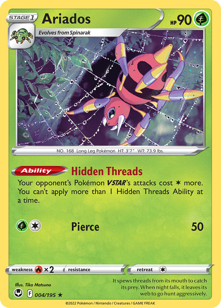 (004/195) Pokemon TCG Silver Tempest Single: Ariados Holo Rare