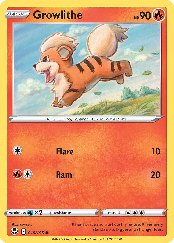 (019/195) Pokemon TCG Silver Tempest Single: Growlithe Reverse Holo Common