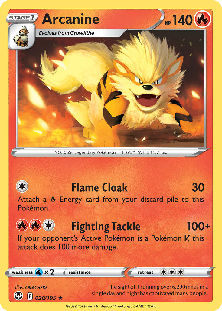(020/195) Pokemon TCG Silver Tempest Single: Arcanine Rare