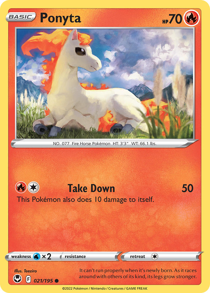 (021/195) Pokemon TCG Silver Tempest Single: Ponyta Reverse Holo Common