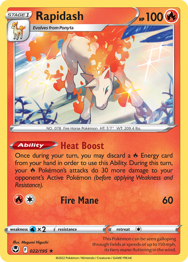 (022/195) Pokemon TCG Silver Tempest Single: Rapidash Holo Rare