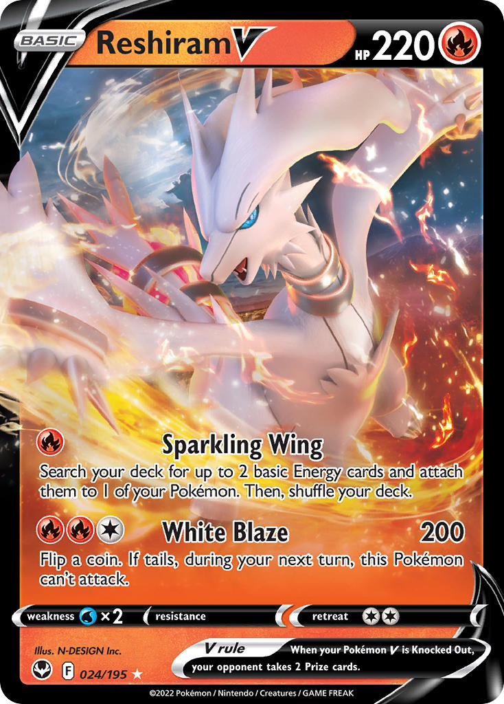 (024/195) Pokemon TCG Silver Tempest Single: Reshiram V Ultra Rare