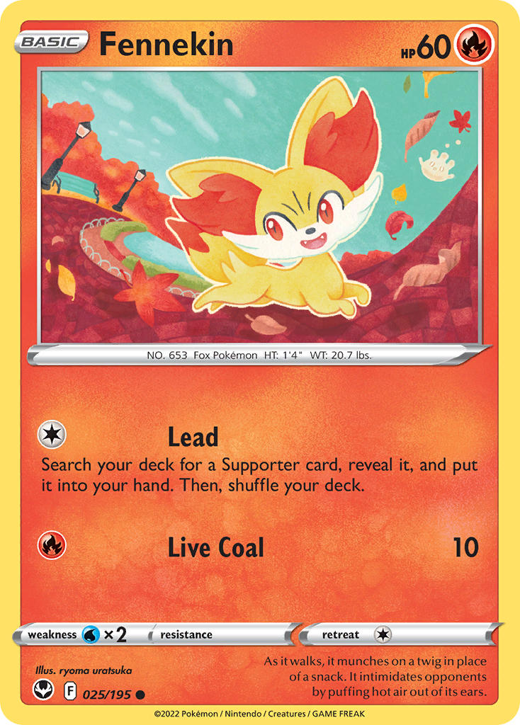 (025/195) Pokemon TCG Silver Tempest Single: Fennekin Reverse Holo Common