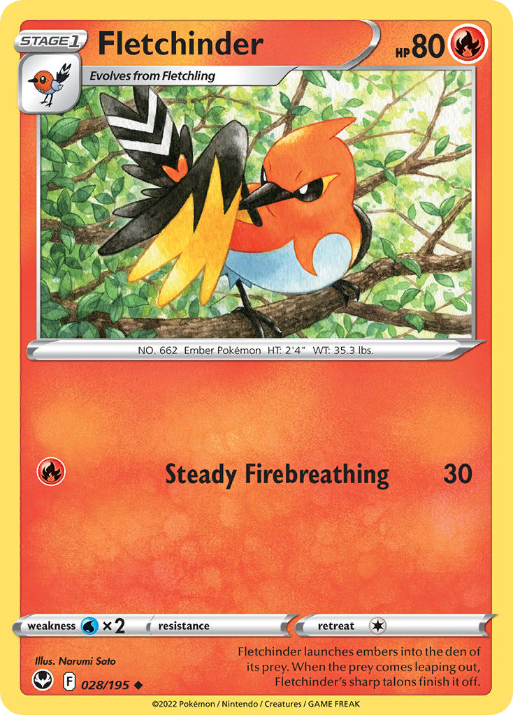 (028/195) Pokemon TCG Silver Tempest Single: Fletchinder Uncommon