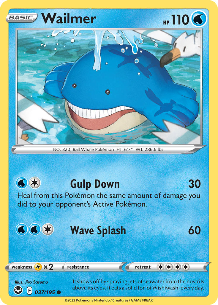 (037/195) Pokemon TCG Silver Tempest Single: Wailmer Reverse Holo Common