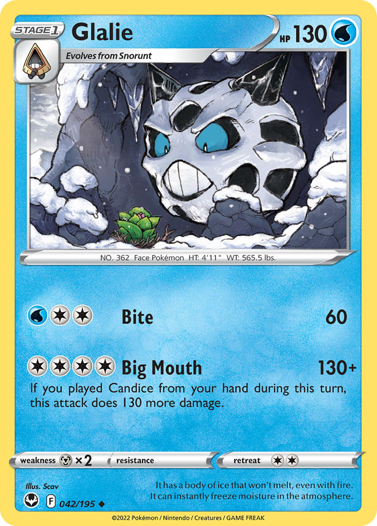 (042/195) Pokemon TCG Silver Tempest Single: Glalie Reverse Holo Uncommon