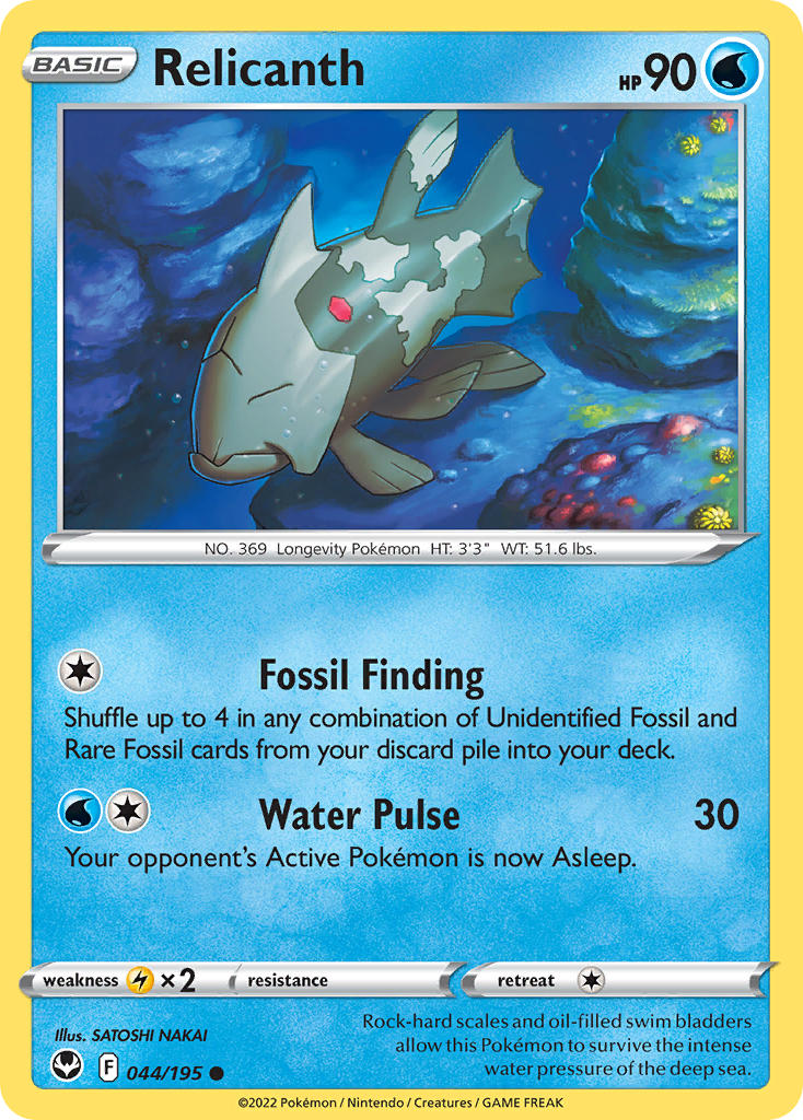 (044/195) Pokemon TCG Silver Tempest Single: Relicanth Reverse Holo Common