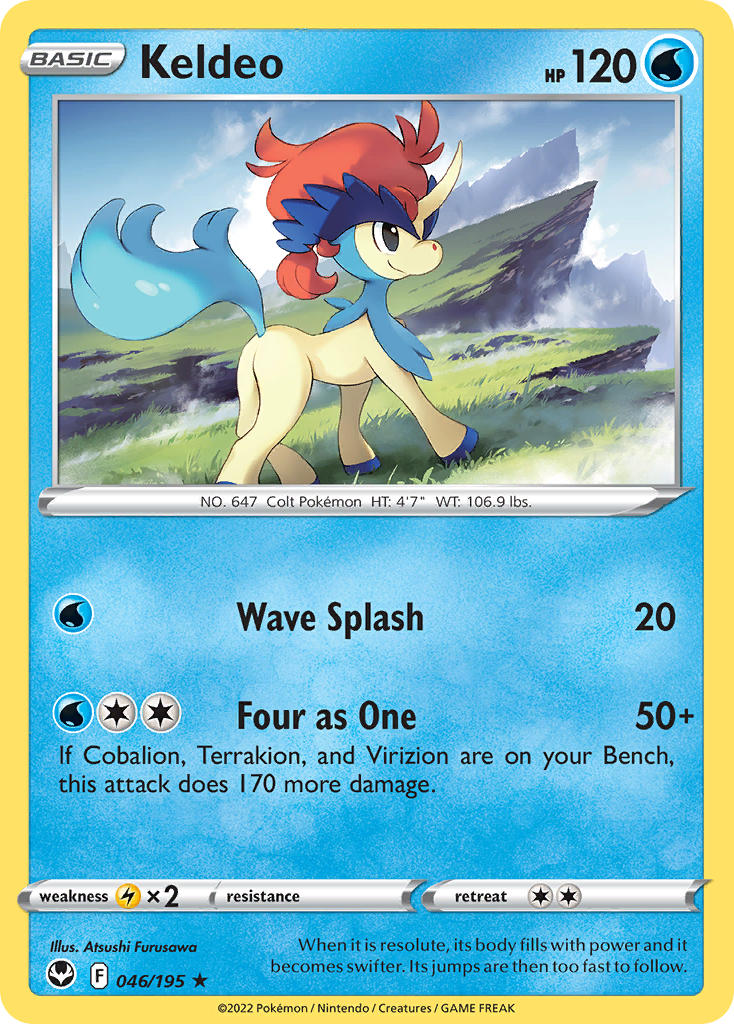 (046/195) Pokemon TCG Silver Tempest Single: Keldeo Rare