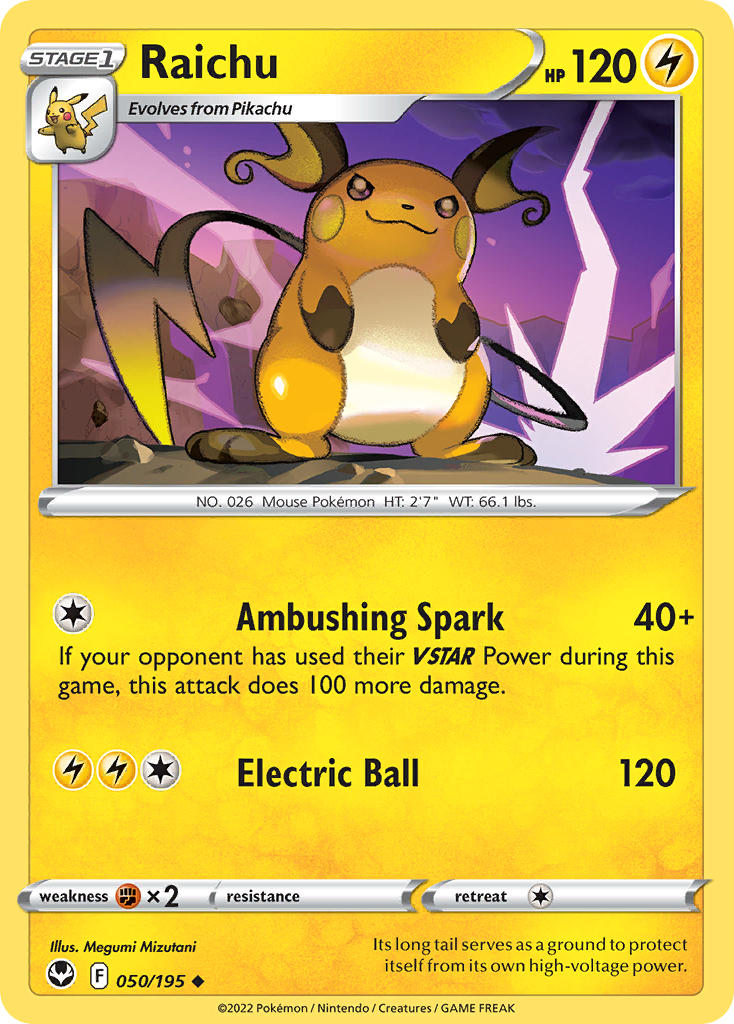 (050/195) Pokemon TCG Silver Tempest Single: Raichu Reverse Holo Uncommon