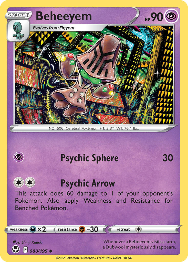 (080/195) Pokemon TCG Silver Tempest Single: Beheeyem Reverse Holo Uncommon