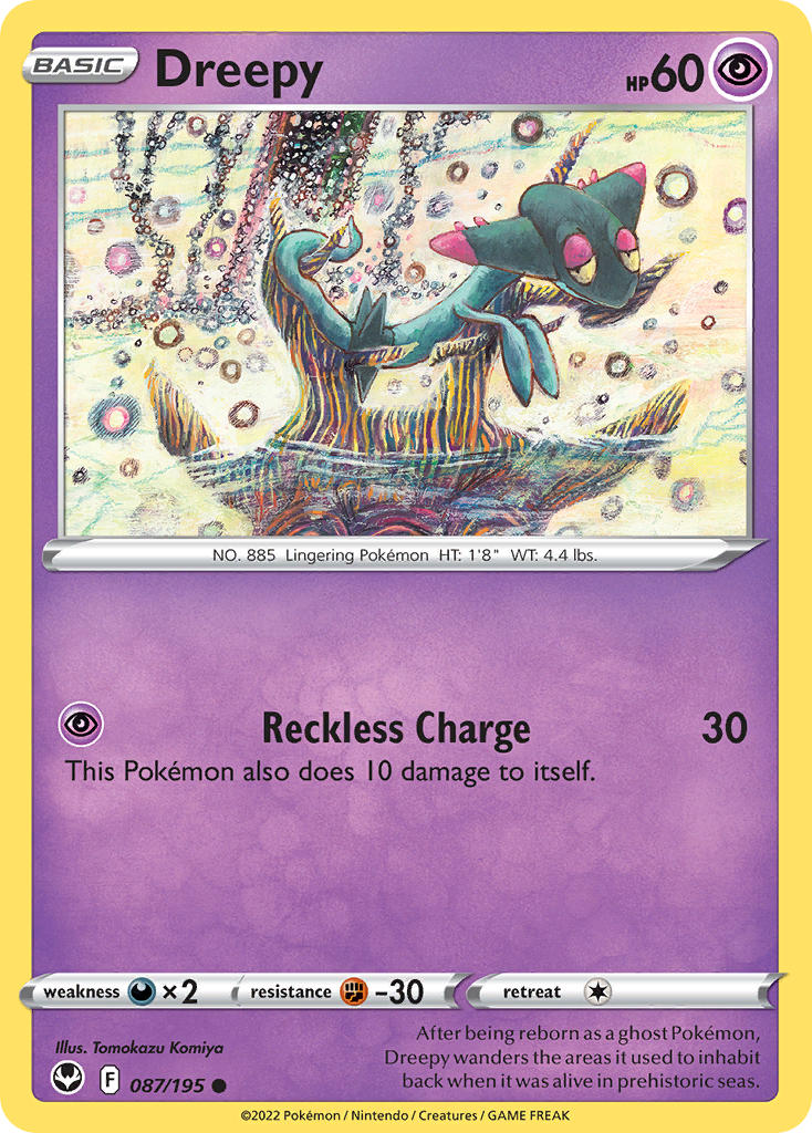 (087/195) Pokemon TCG Silver Tempest Single: Dreepy Reverse Holo Common